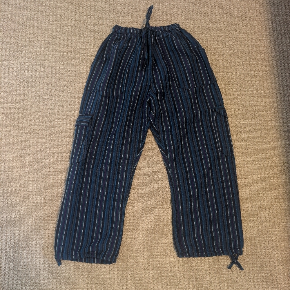 Navy Striped Women's Capris